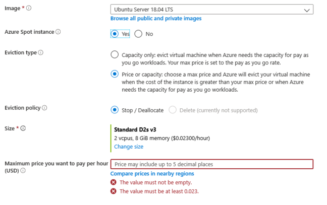 Specifiying a Spot VM type and maximum price