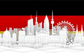 An illustration of Germany's landmarks against its flag