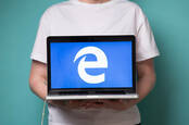 The Internet Explorer logo on a laptop