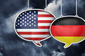 Illustration of US and Germany flags talking to each other