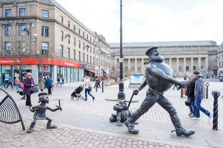 desperate dan statue in city centre of dundee city