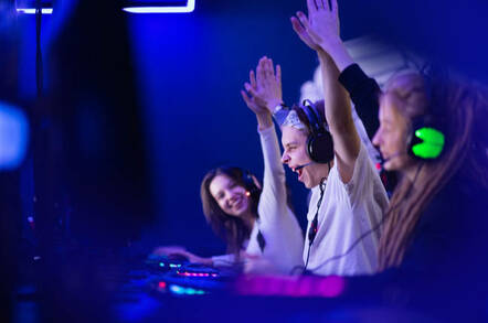 gamers high five each other on bofh and pfy's rig