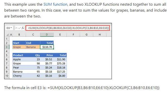 XLOOKUP example showing a nested lookup