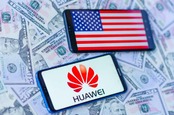 Phones showing US flag and Huawei logo
