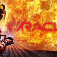 Illustration of Oracle on fire with a firefighter spraying it