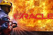Illustration of Oracle on fire with a firefighter spraying it
