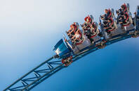 Closeup of the Blue Fire  steel roller coaster at Europa-park 