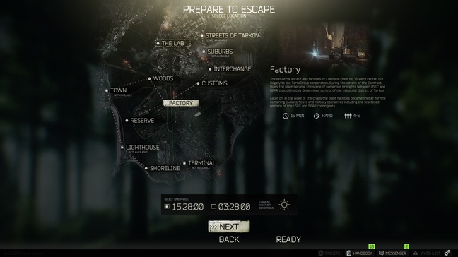 The map select screen – some are still under development and Labs requires a key card found in a raid to enter