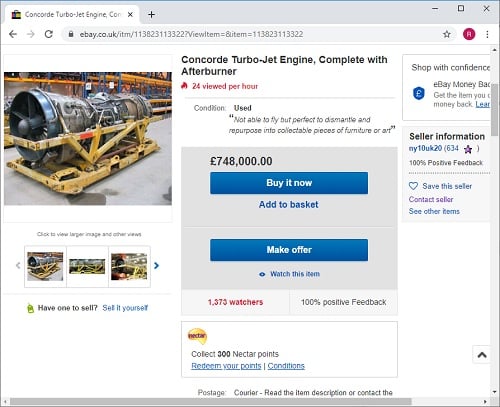 Concorde eBay engine listing