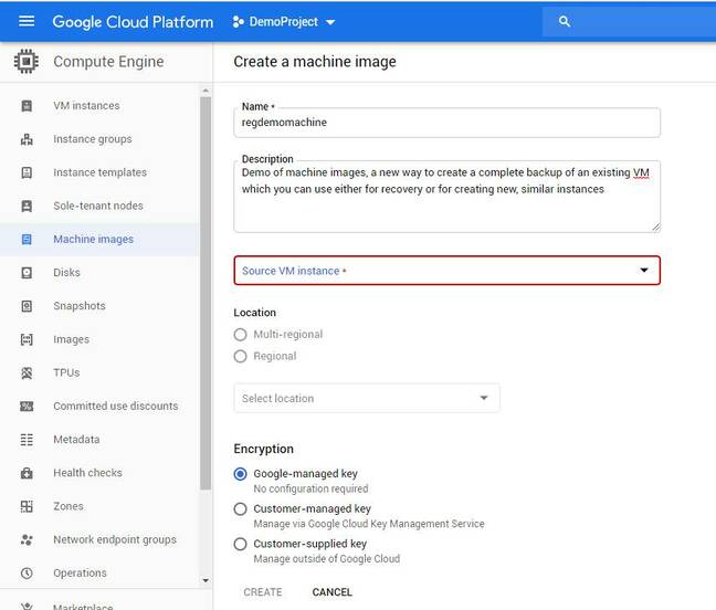 Google Cloud Machine Images backup metadata as well as disk