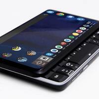 The keyboard slides out before tilting to make a palmtop