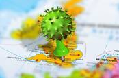 Map of UK with Coronavirus pin stuck in London