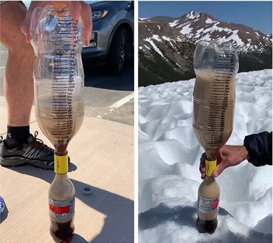 Comparing foam sizes of Mentos and Diet Coke experiments at different altitudes