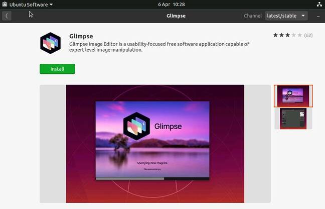 Glimpse is a featured application in the Ubuntu store
