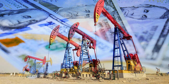 American oil drills set in front of $100 bills