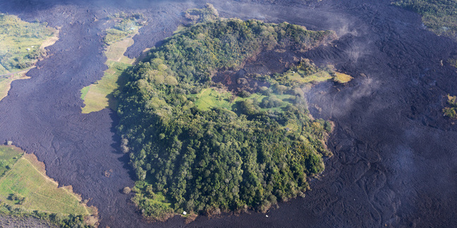 Aerial view of lava flows from the eruption of Kīlauea in Hawaii, May 2018