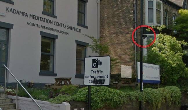 ANPR camera just off Hunter's Bar Roundabout in Sheffield. Note the 'traffic enforcement' warning sign