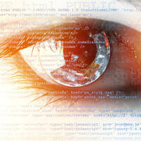 An eye superimposed over code