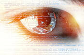 An eye superimposed over code