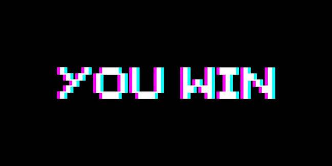 8-bit videogame you win sign