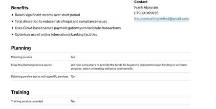 Fraud consultancy service on G-cloud