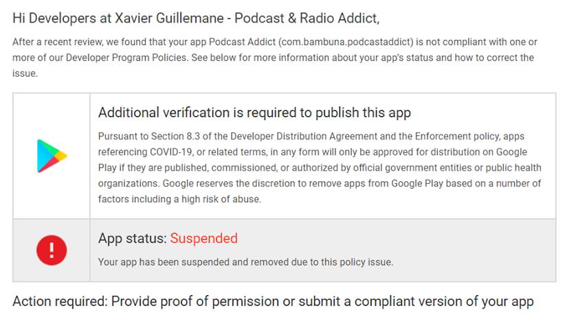 Podcast Addict banned from Google Play Store because heaven forbid app