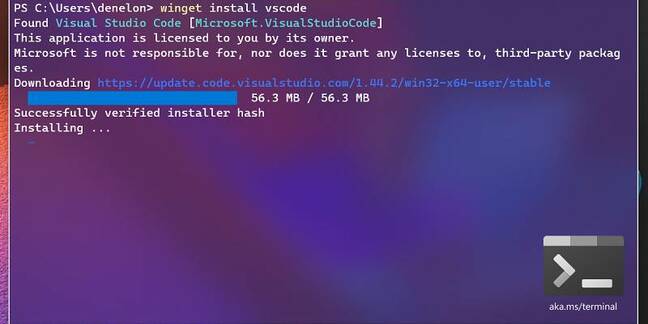 Windows Package Manager installing Visual Studio Code