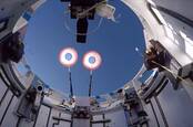 Two drogue parachutes successfully deploy from a Boeing Starliner test article during a landing system reliability test conducted on June 21 above White Sands Space Harbor in New Mexico. Photo credit: NASA/Boeing