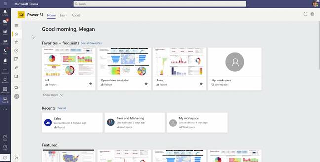 PowerBI data visualizations now appear on a tab within Teams.