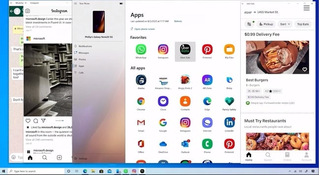 Microsoft showed multiple Android apps running in separate windows, though still phone-shaped.