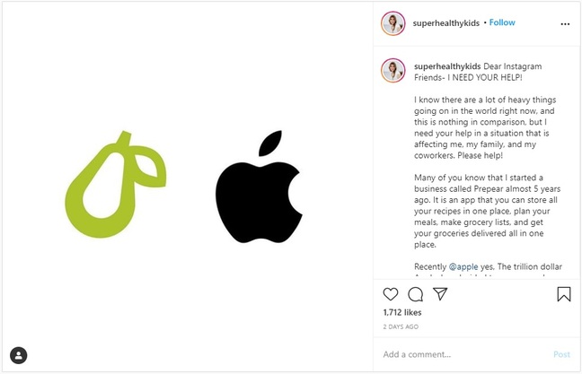 Prepear Apple complaint from Instagram