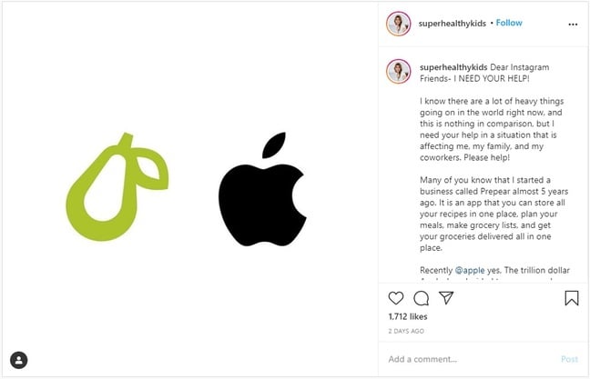 Prepear Apple complaint from Instagram