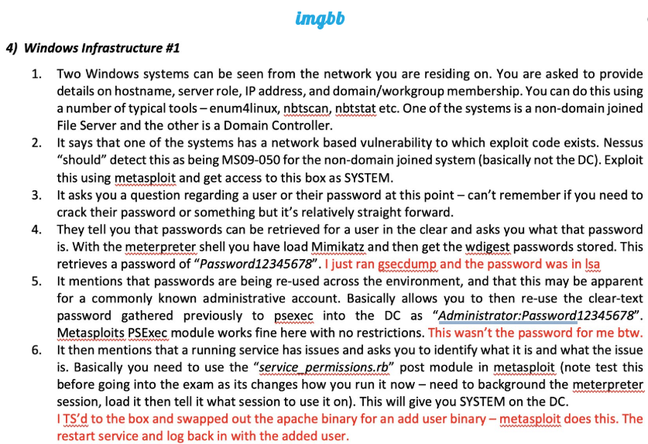 Screenshot of one file said to be a detailed walkthrough of a CREST-accredited CCT INF exam scenario