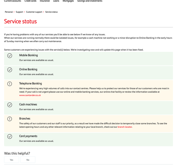 santander status page