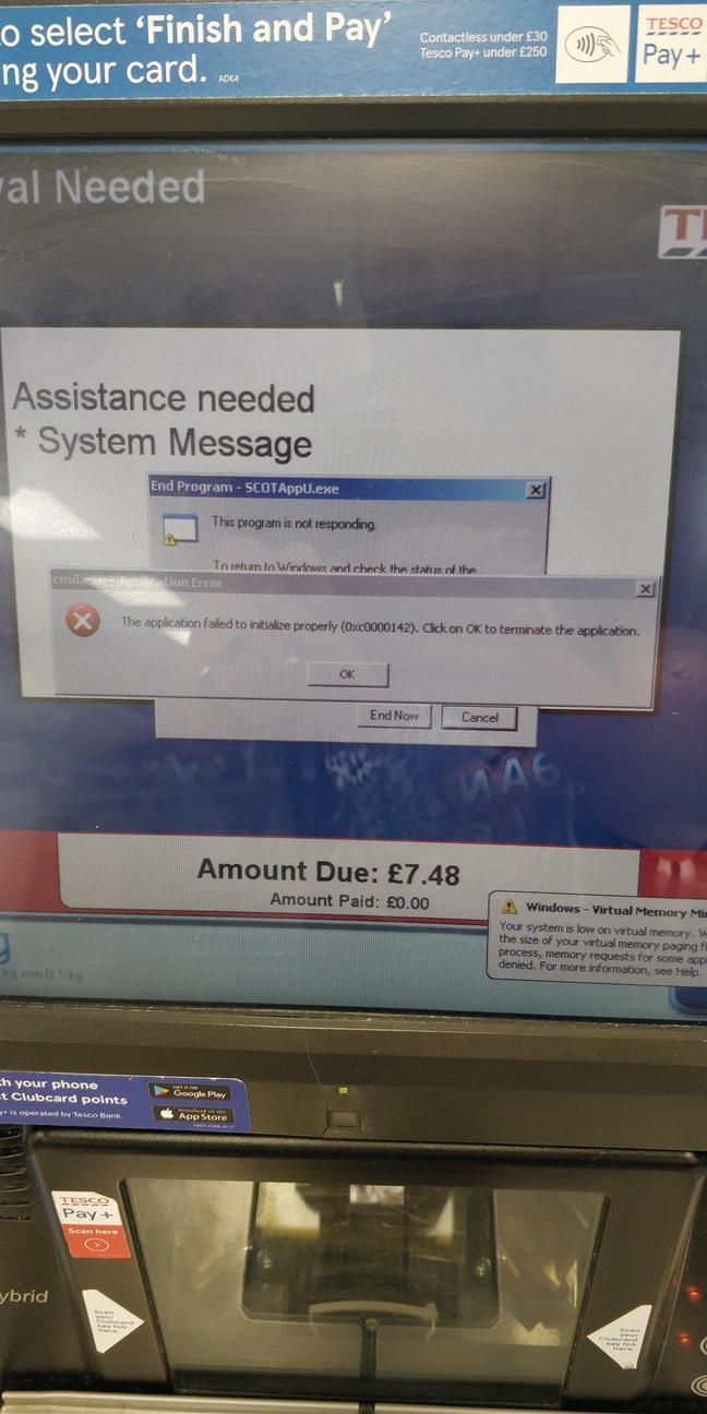 Tesco self-service terminal in distress