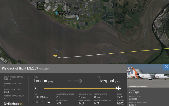 G-JOTR is a landplane, and despite this Flight Radar 24 track it is not capable of sailing up the River Mersey