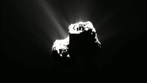 Animation of Comet 67P with a glowing aurora. Credit: ESA/Rosetta/NAVCAM