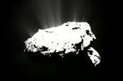 Still from animation of Comet 67P with a glowing aurora. Credit: ESA/Rosetta/NAVCAM