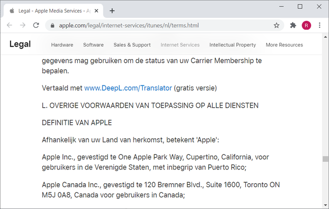 Apple's Dutch legalese translated with www.DeepL.com/Translator