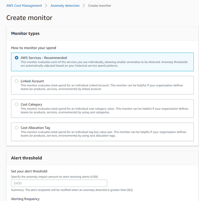 Creating a Cost Monitor for AWS Anomaly Detection