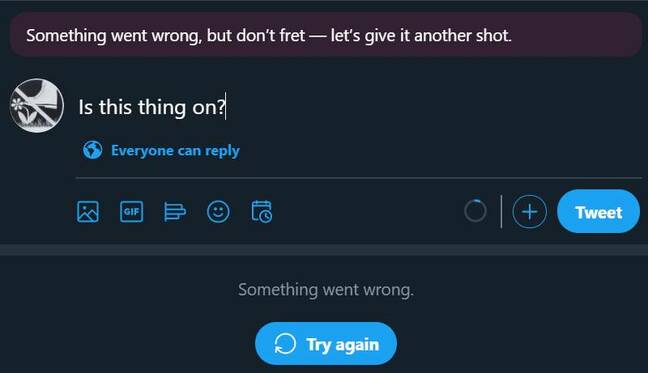 Screenshot of a failed tweet