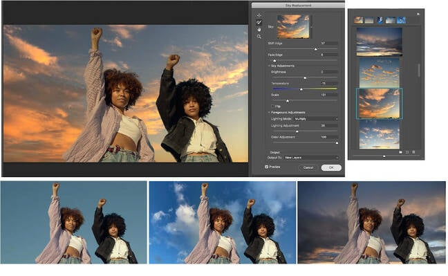 AI-driven Sky Replacement is a new Photoshop feature.