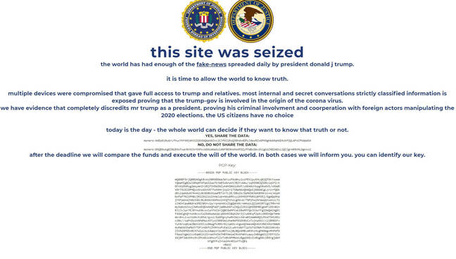Screenshot of the defaced DonaldJTrump dotcom website