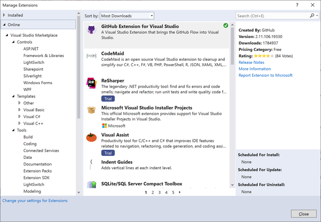 Visual Studio extensions cover every aspect of software development and are installed from a Microsoft-hosted repository