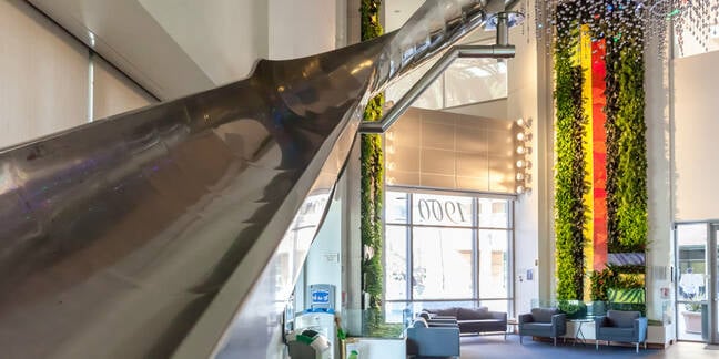 Empty slide in the lobby of Google's building at 1900 Mountain View, California, USA