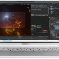 A KDE Slimbook running Neon, showing the Blender 3D design application