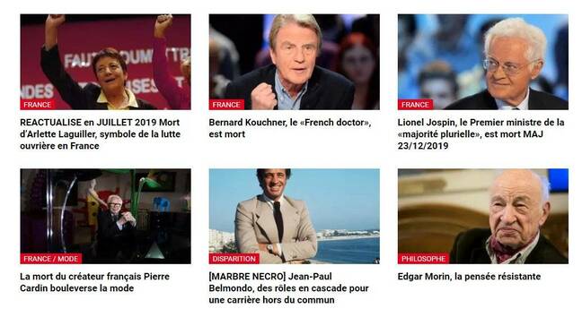 Screenshot of RFI accidentally published draft obituaries