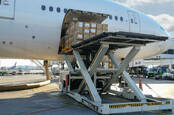 cargo loading with high loader at airport