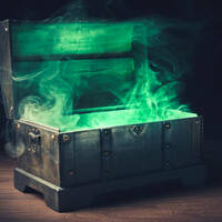 box opening green smoke
