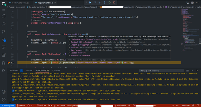 Debugging: hitting a breakpoint in browser-hosted Visual Studio Code for an application running in a GitHub Codespace